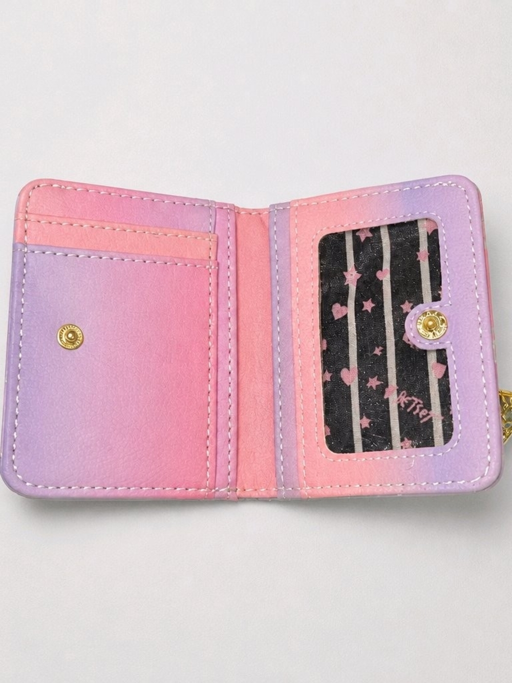 Luv Betsey by Betsey Johnson "LBMONEY" Small Bifold Wallet  Pink & Purple Ombre - Picture 3 of 4
